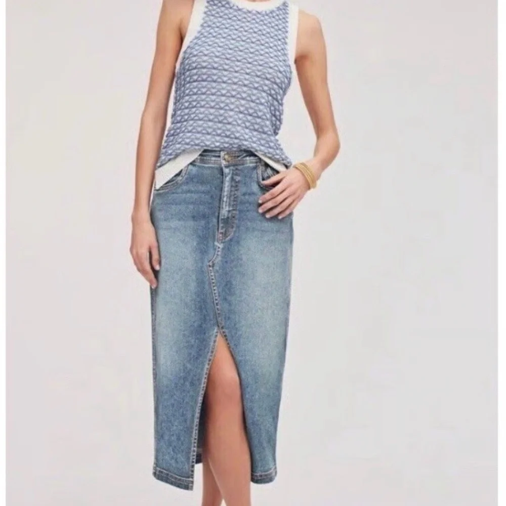 Sam Edelman Midi Jean Skirt high rise KORI front split sz 26